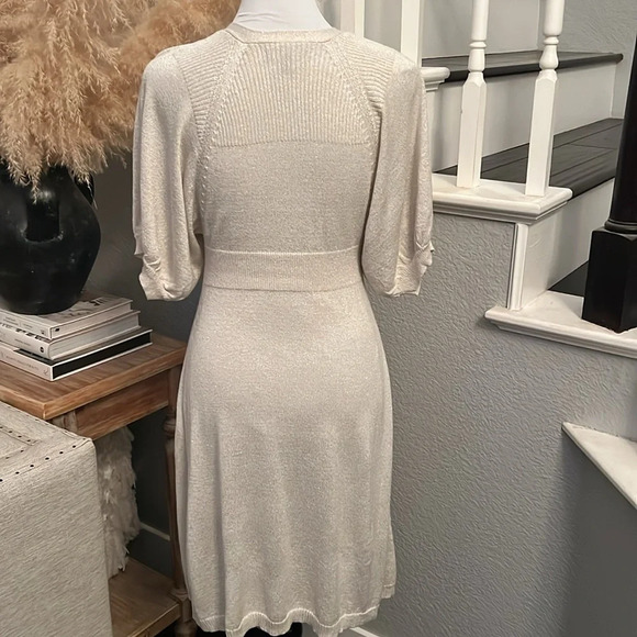 EXPRESS Ivory Shimmer Sweater Puff Sleeve Dress Size Small - Picture 6 of 7